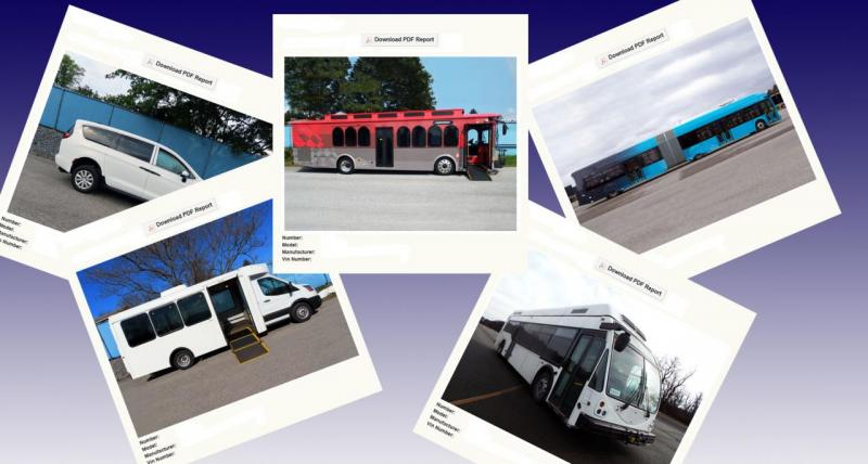 A collage of the covers of past bus testing reports.